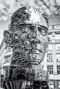 Moving statue of Franz Kafka in Prague, colorless Royalty Free Stock Photo